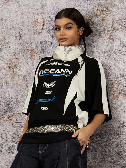 Contrast Color Motorcycle Print T-shirt - 2325 