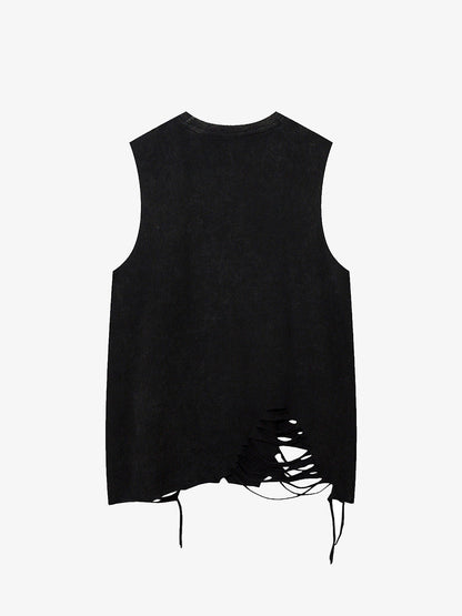 Distressed Ripped Graphic Cross Print Vest 