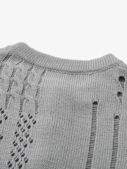 Openwork Knit Short-Sleeve Sweater 