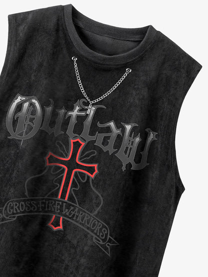 Thesupermade Cross Chain Suede Street Rap Sleeveless Vest 