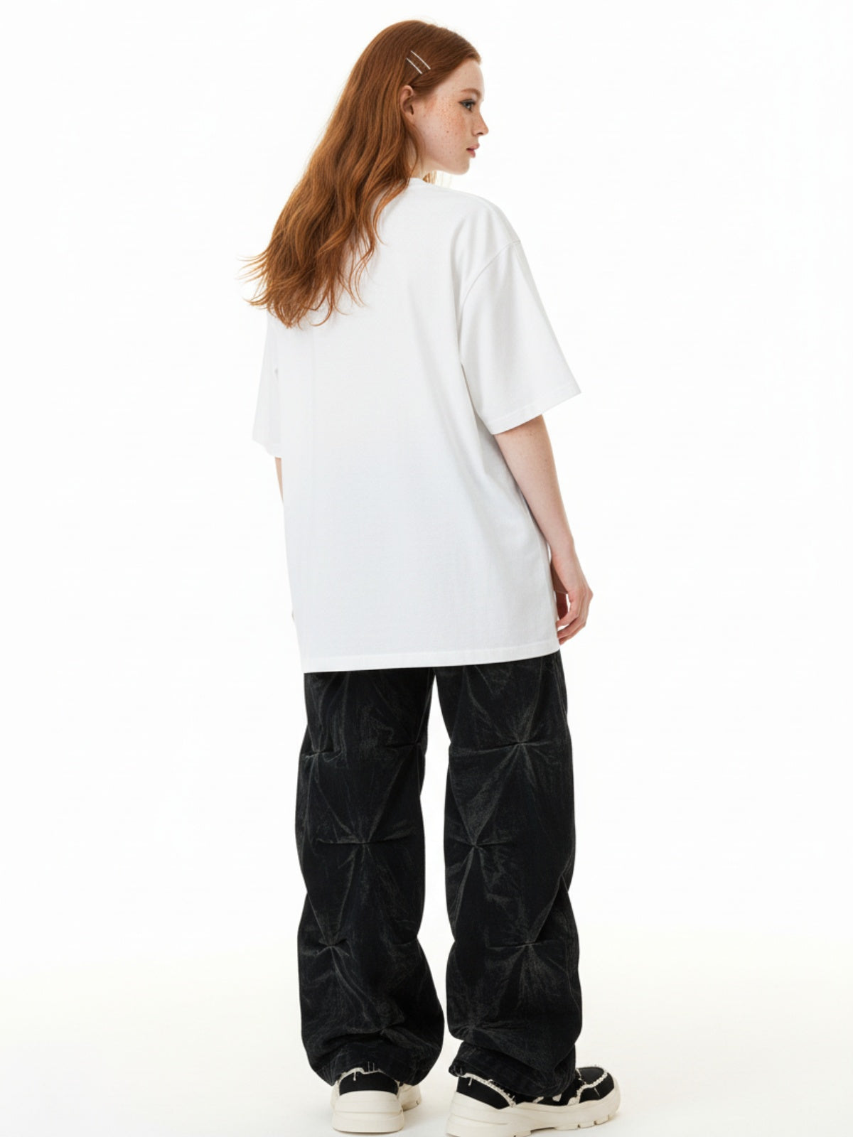 Denim Heavy Washed Distressed Pleated Baggy Jeans - 2282