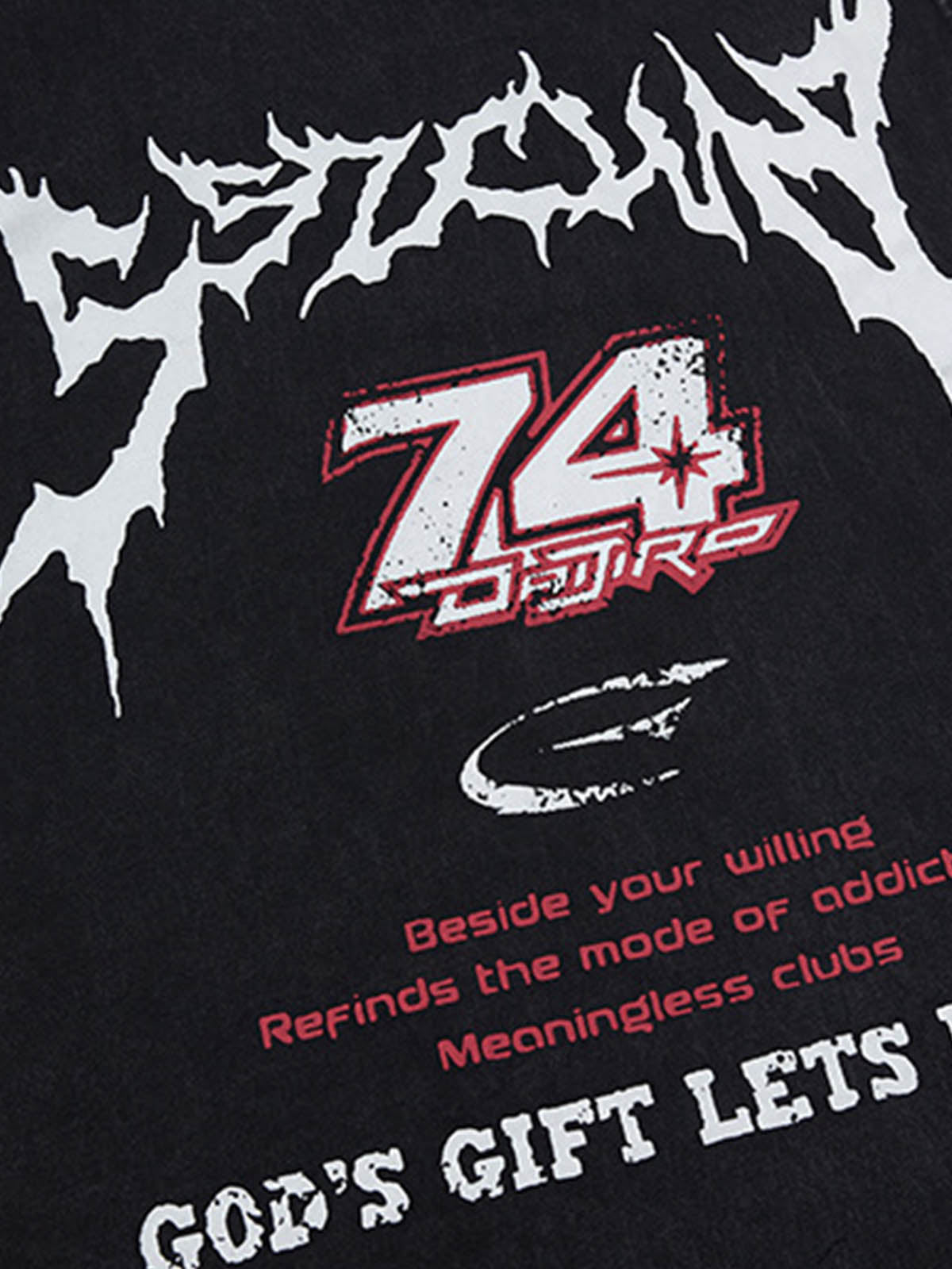 Retro Washed Letter Print Vest 