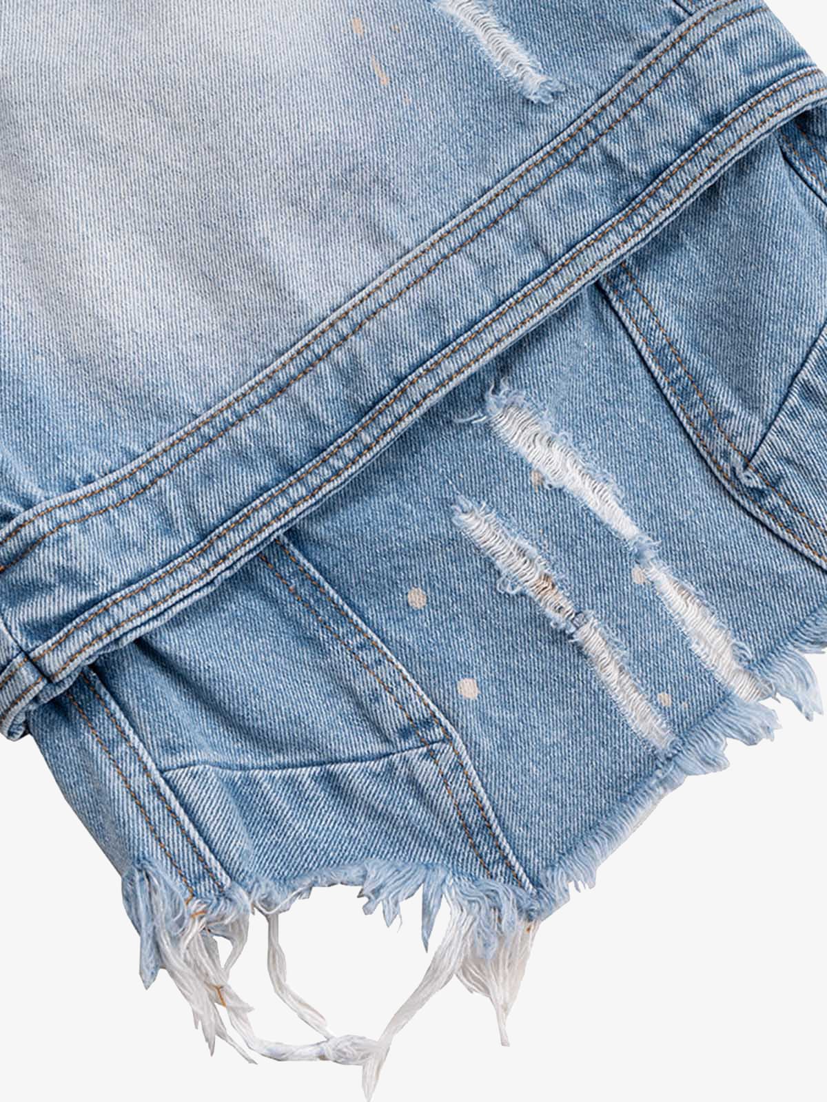 Ripped Washed Tassel Cargo Denim Shorts 