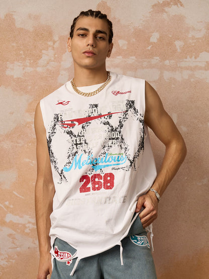Retro Tattered Print Vest 