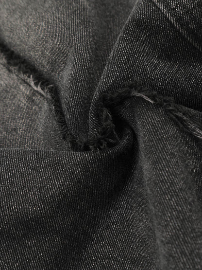 Thesupermade Detressed Raw Edge Multi-pocket Cargo Jeans 