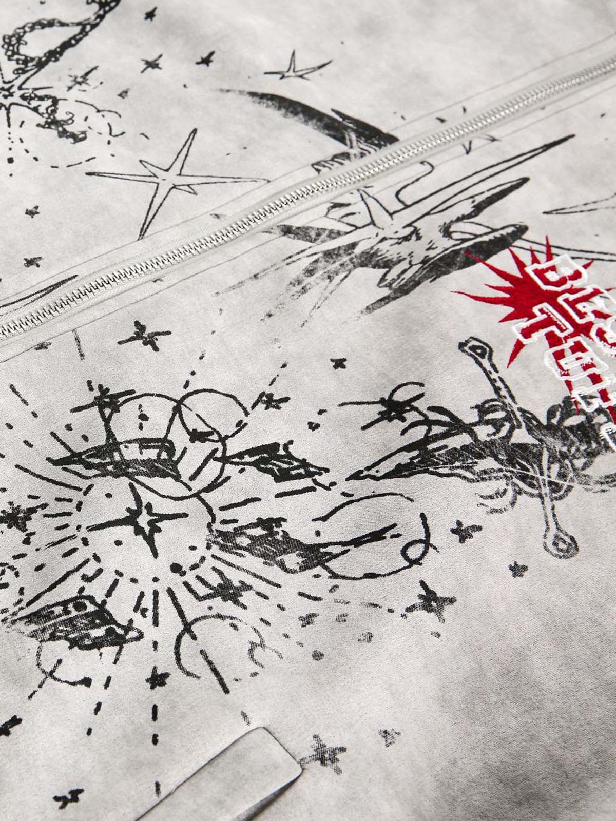 Wasteland Patchwork Graffiti Zip Up Jacket 