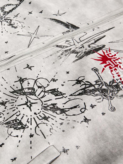 Wasteland Patchwork Graffiti Zip Up Jacket 