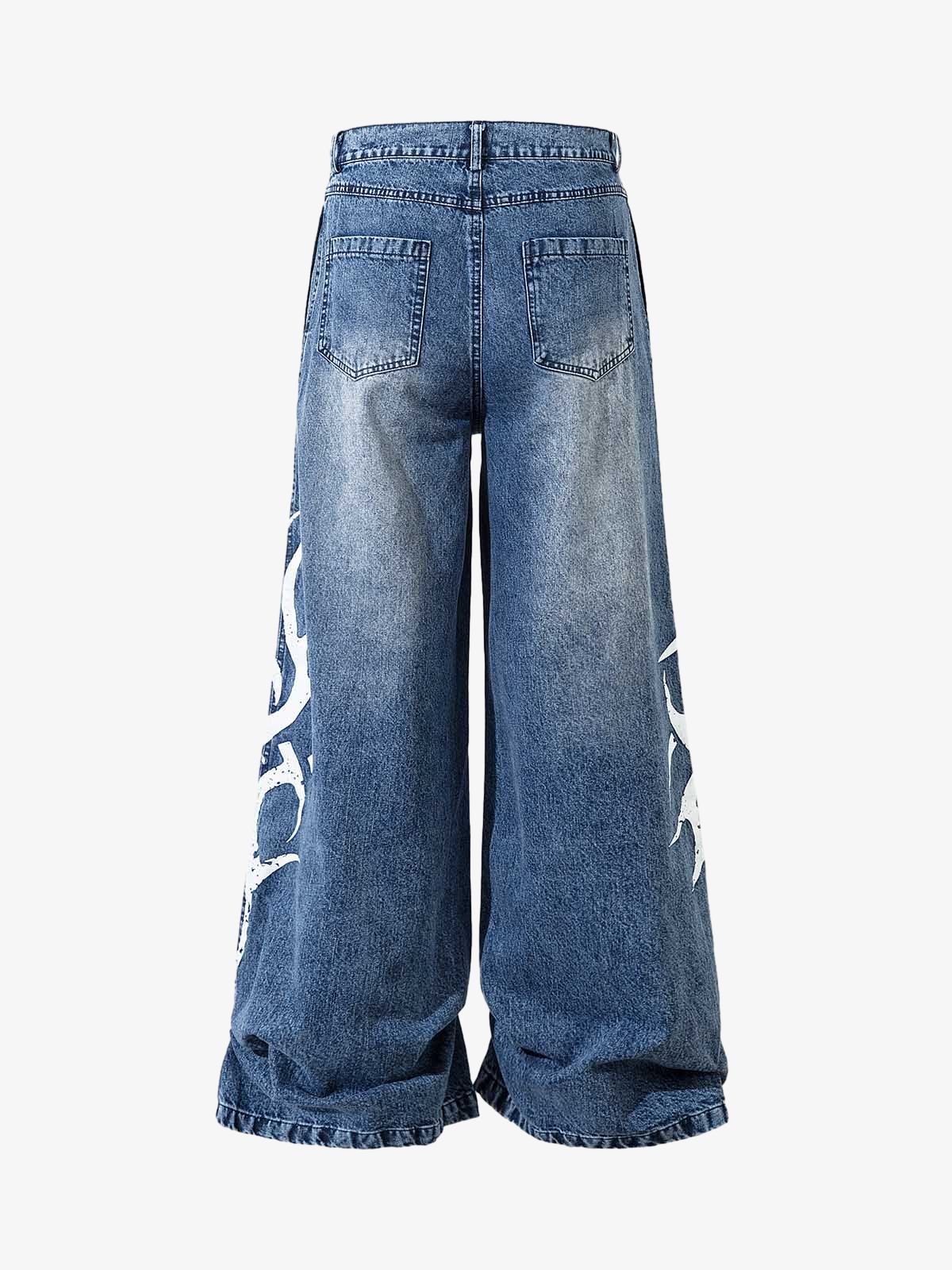 Washed  Print Straight Jeans 