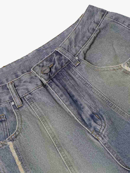Thesupermade Washed Distressed Raw Edge Baggy Jeans - 2271 