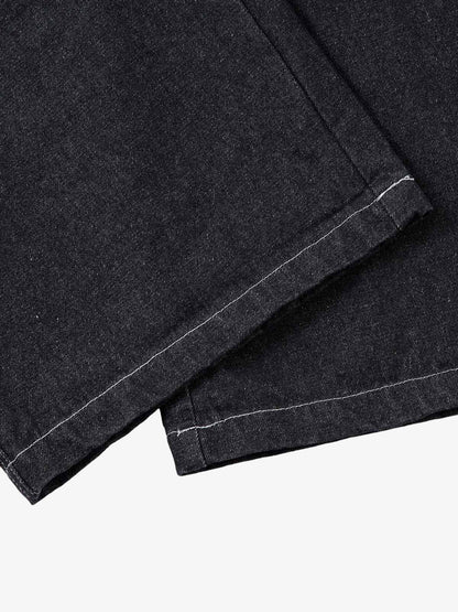 Deconstructed Split Topstitched Pleated Pocket Jeans 