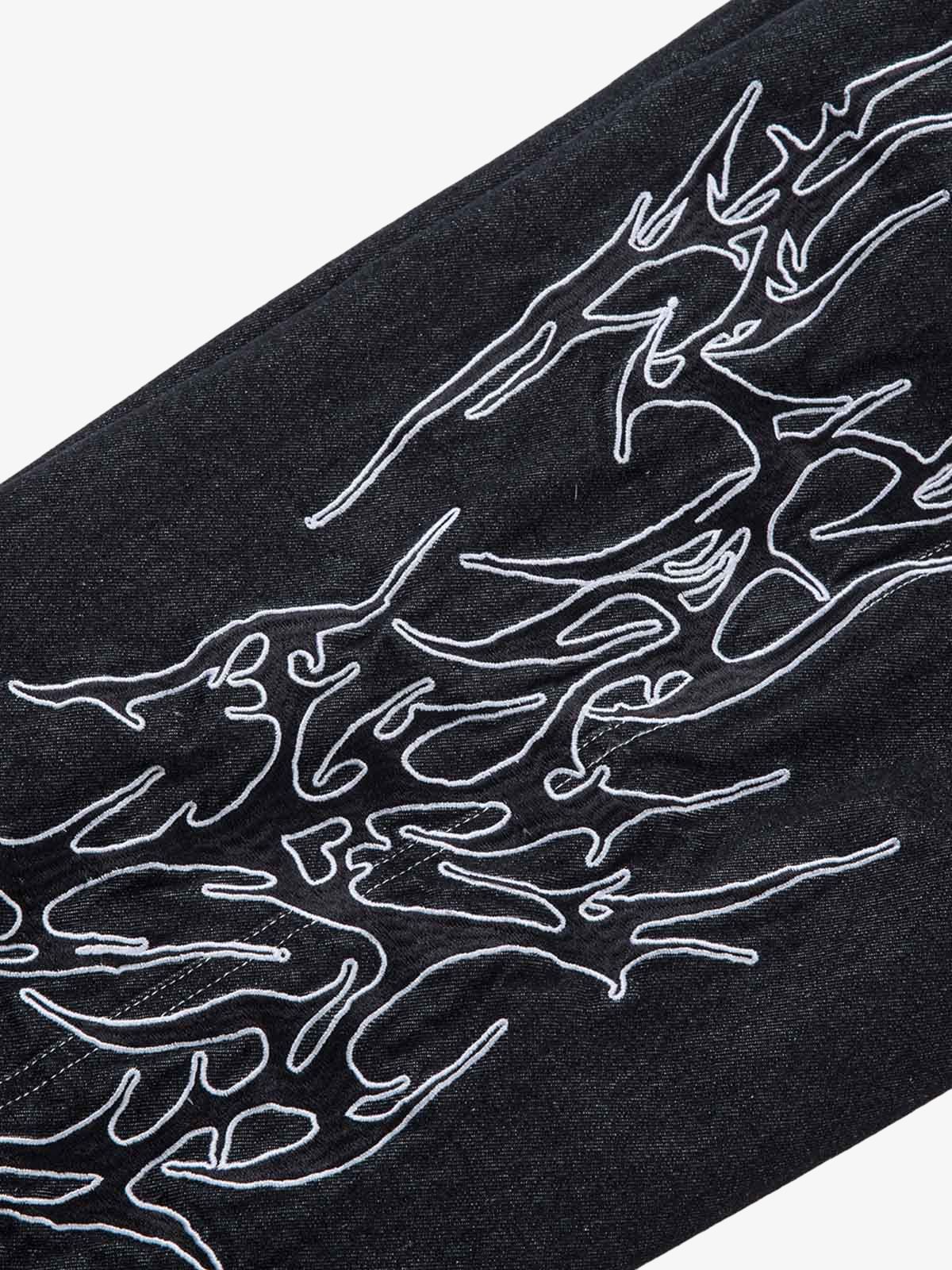 Embroidered Flame Baggy Jeans 