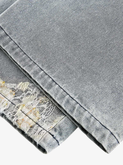Ripped Lace Patchwork Straight Jeans 
