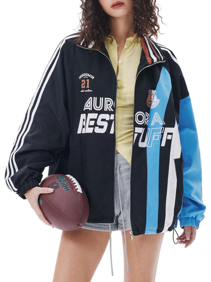 Retro Contrast Color Stitching Jersey Jacket 