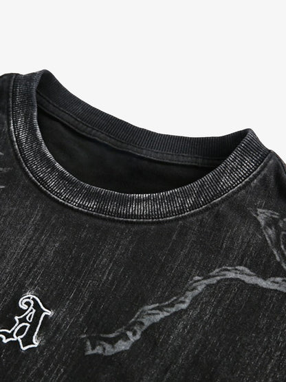 Distressed Embroidered Letter T-Shirt 