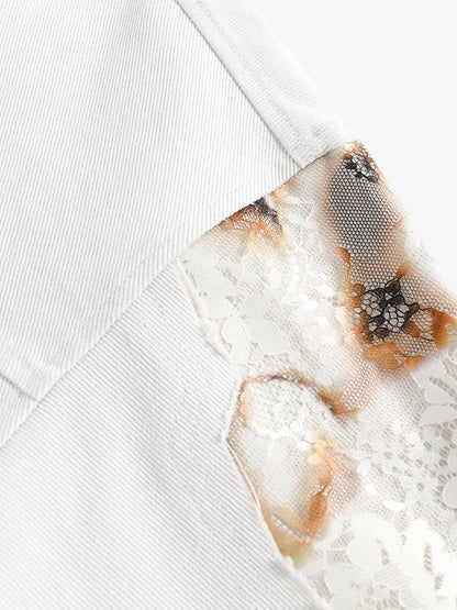 Thesupermade American Retro Lace Patchwork Denim Jacket 