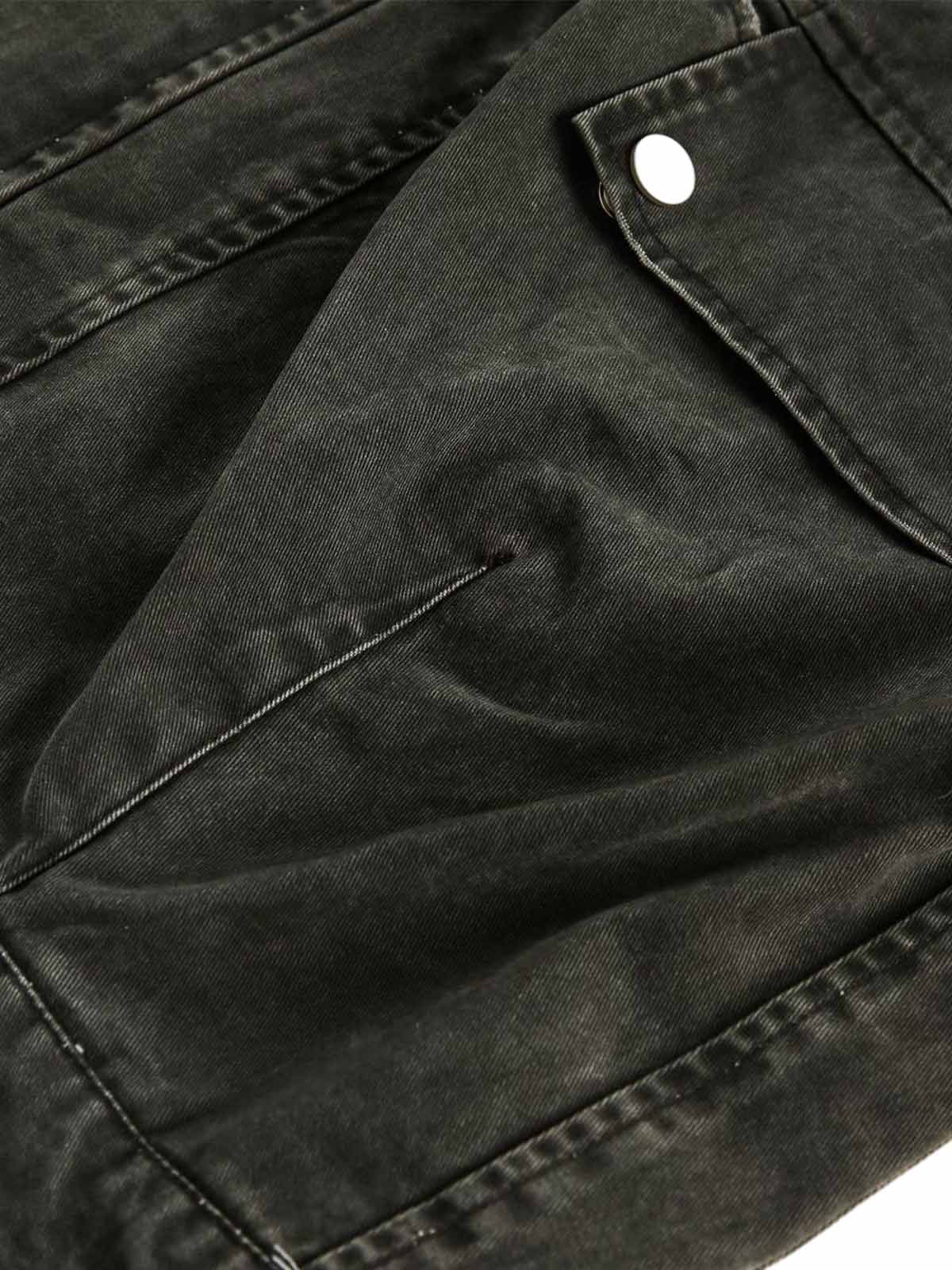 Retro Washed Distressed Multi-Pocket Work Jacket 