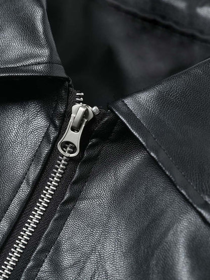 Patchwork Pu Leather Motorcycle Jacket 