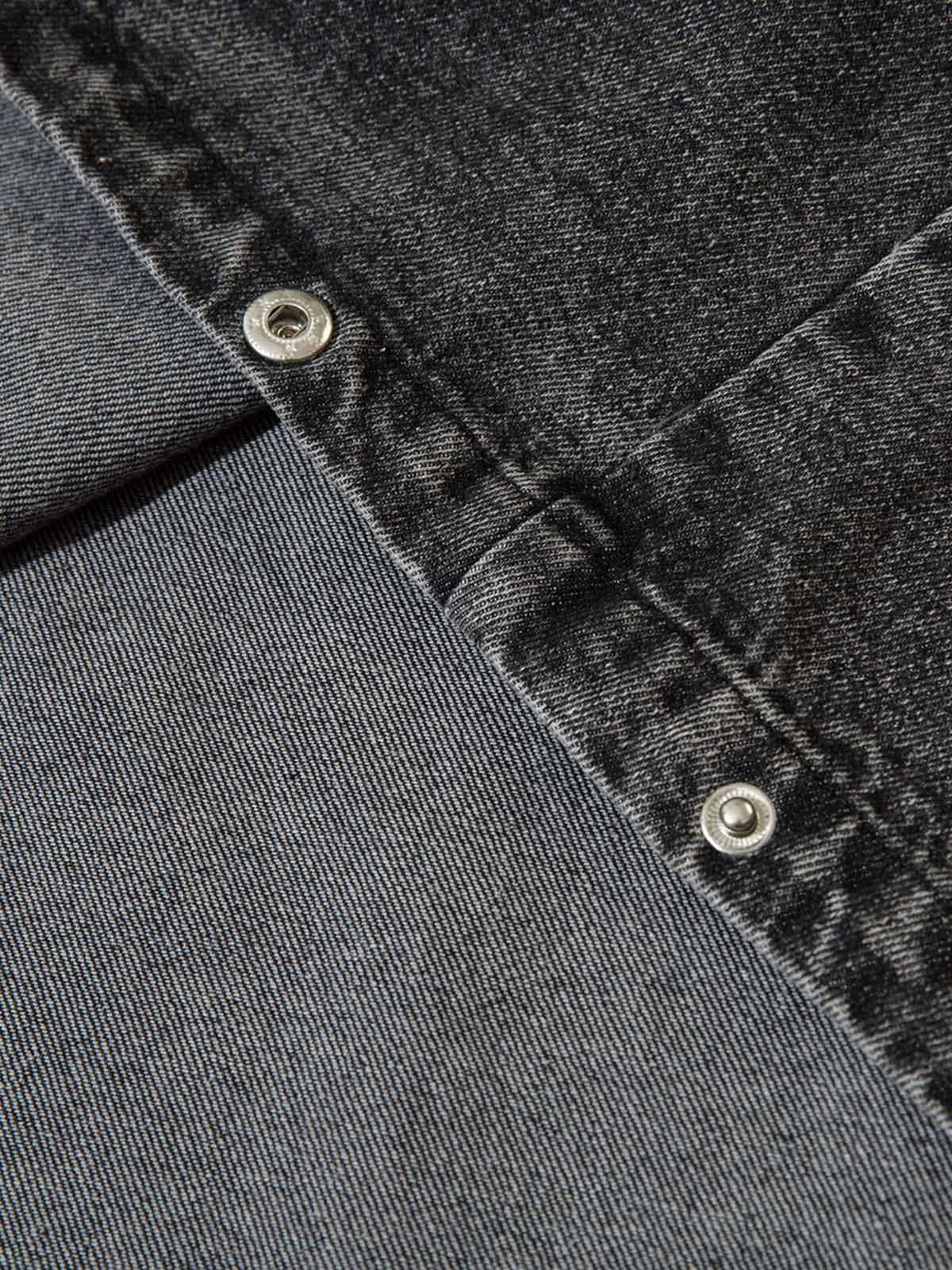 Washed Distressed Metal Zipper Hooded Denim Sweatshirt 