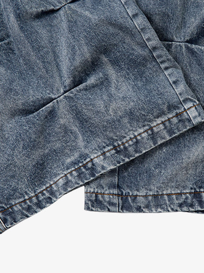 Distressed Washed Pleated Jeans 