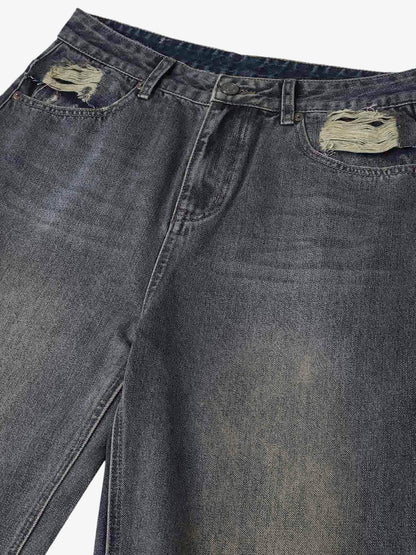 Washed Dirty-Dye Straight Jeans - 2352 