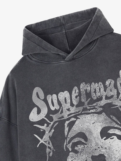 Thesupermade Heavy Washed Jesus Graphic Hoodie - 1973 