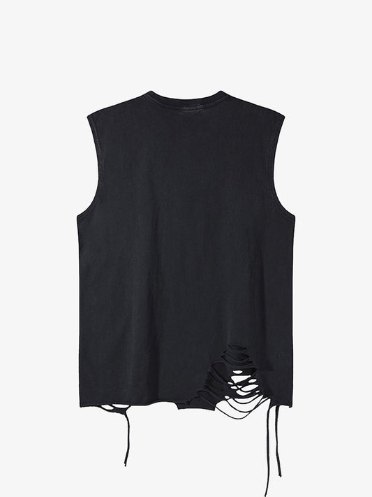 Asymmetric Distressed Graffiti Chain Vest 