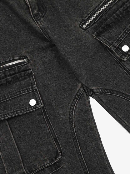 Washed Multi-Pocket Bootcut Jeans 