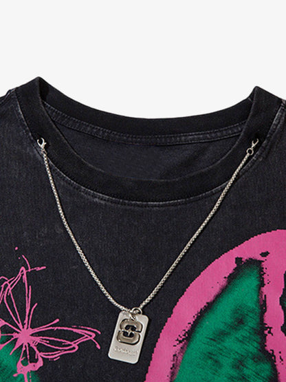 Raw Edge Butterfly Print Vest 