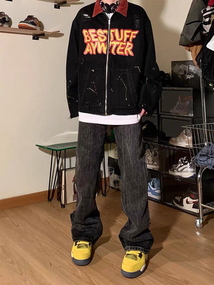 Thesupermade Retro Patchwork Letter Denim Jacket - 2117 