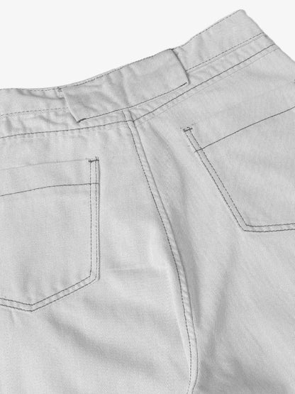 Deconstructed Split Contrast Stitching Scimitar Jorts 