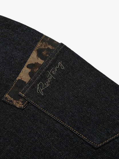 Washed Cheetah Print Patchwork Denim Jorts 