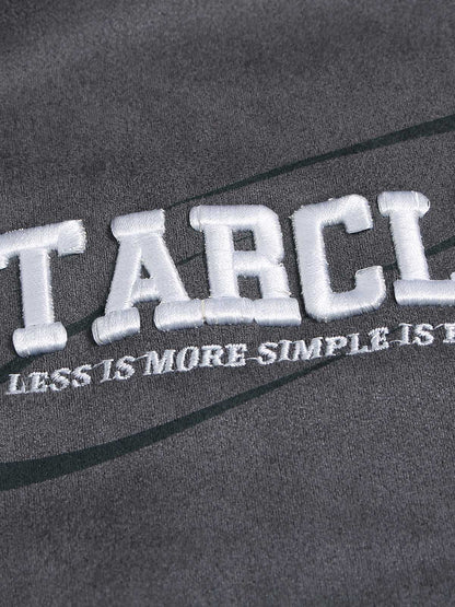 Suede Contrast Color Spliced Letter Embroidery Oversize T-shirt 