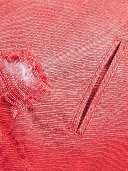 Retro Ripped Washed Contrast Color Work Jacket 