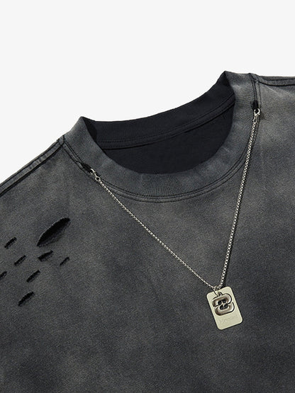 Tie -Dye Tattered Edge Necklace T-shirt 