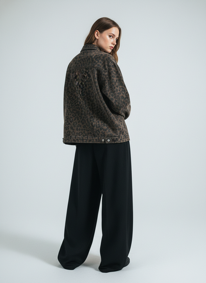 Vintage Washed Cheetah Denim Jacket