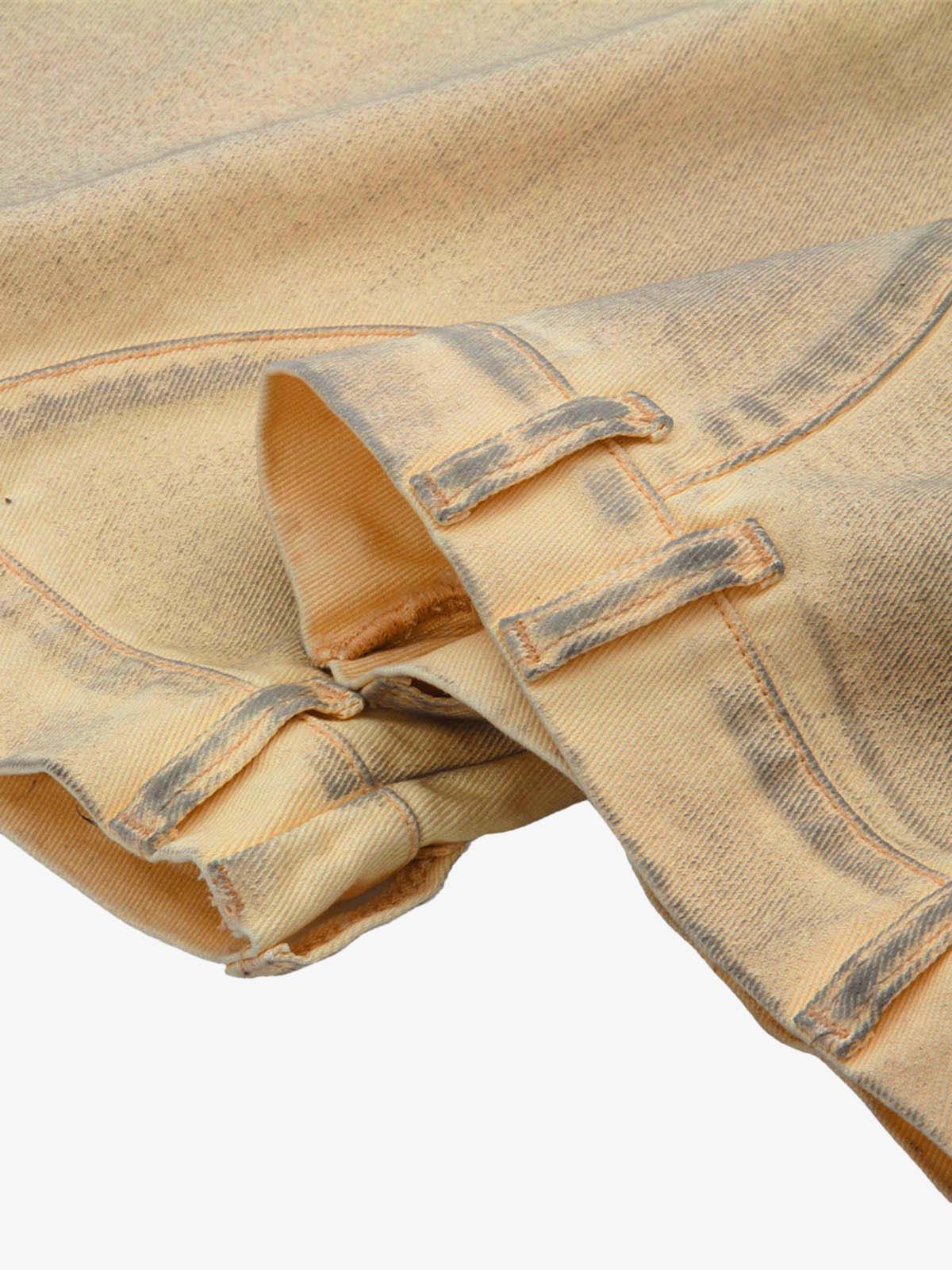 Washed Distressed Detachable Scarf Barrel Jeans 