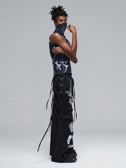 Deconstructed Brushed Silver Ribbon Drawstring Pant - 2177 