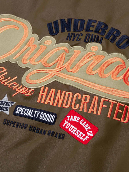 Thesupermade Lettering Embroidered Leather Bomber Jacket 