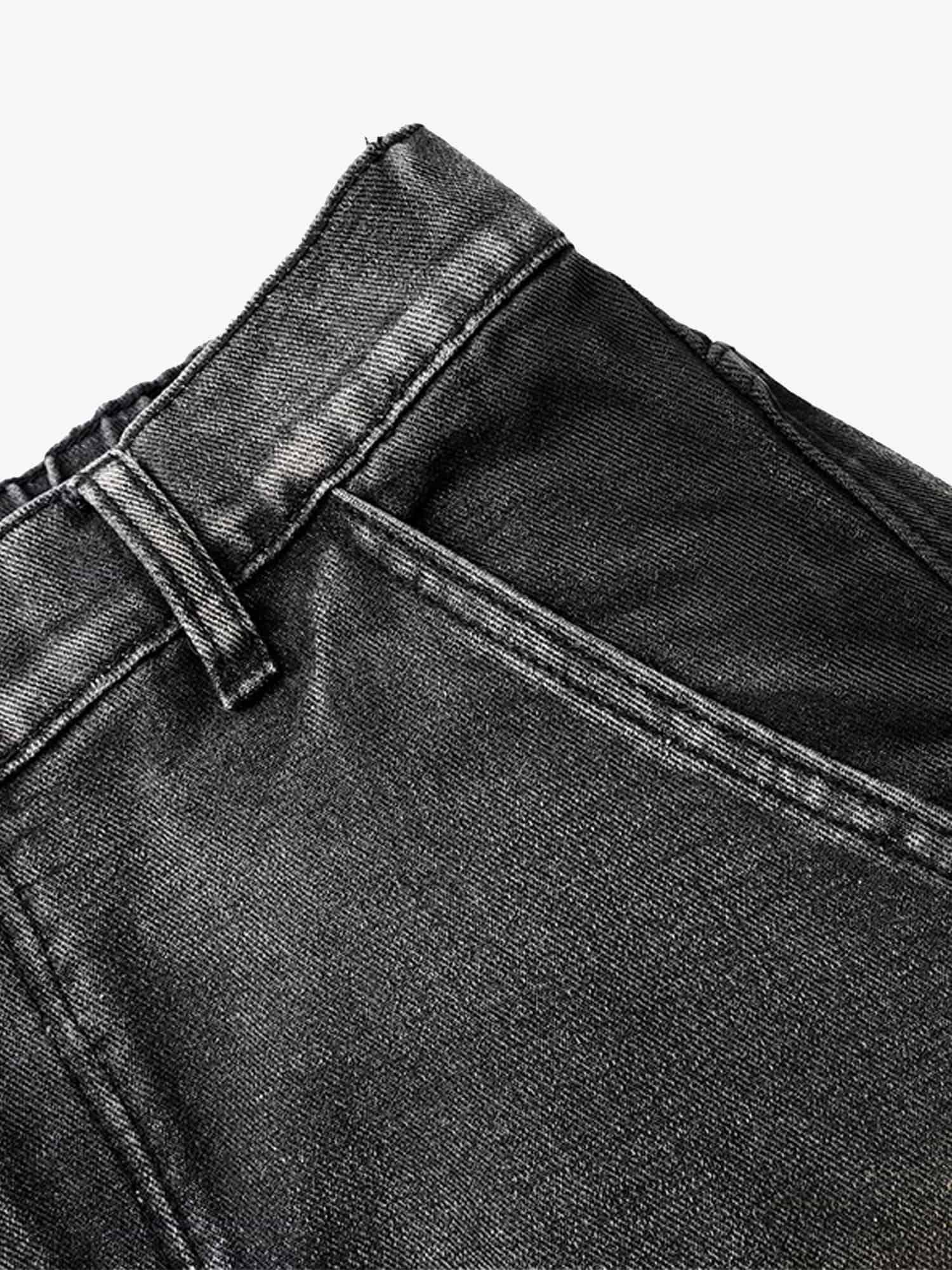 Washed Distressed Pleated Cargo Jeans 