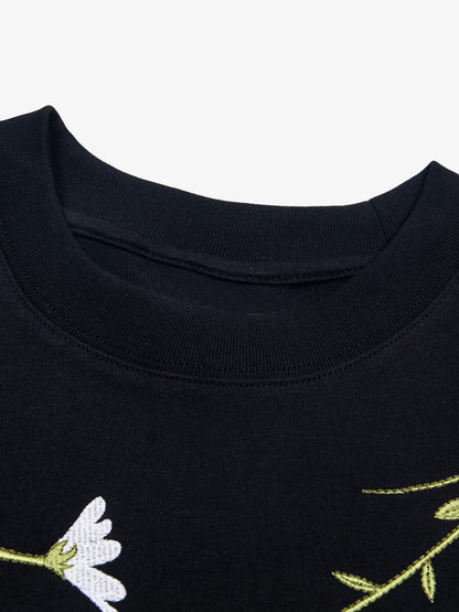 Floral Embroidered Oversized Short Sleeve T-Shirt 