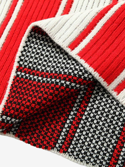 Thesupermade Vintage Striped Baseball Short-sleeved Knit Sweater - 2249 