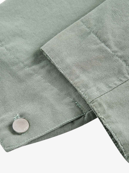 Washed Ripped Gradient Zip Up Work Jacket 