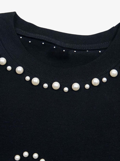 Elegant Pearl-Embellished Oversized T-Shirt 