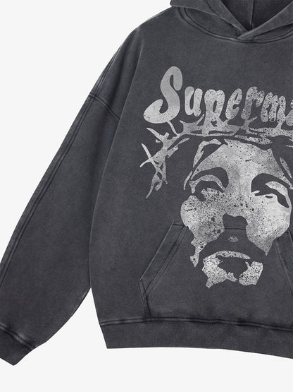 Thesupermade Heavy Washed Jesus Graphic Hoodie - 1973 