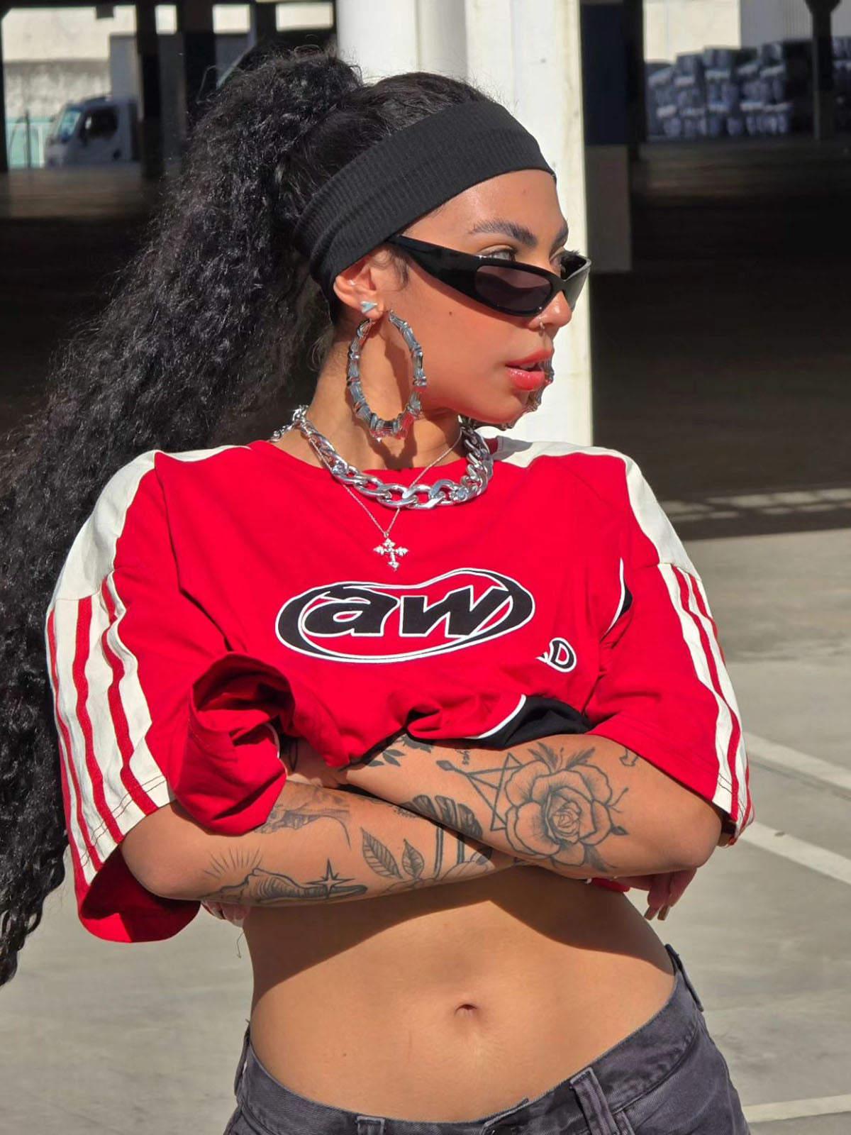 Color-Blocked Strip Racing T-shirt - 2076 