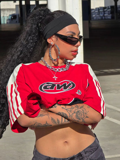 Color-Blocked Strip Racing T-shirt - 2076 