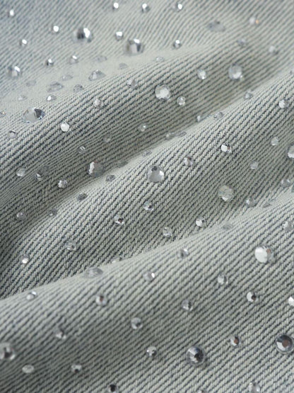 Distressed Rhinestone Denim Jorts - 2454 