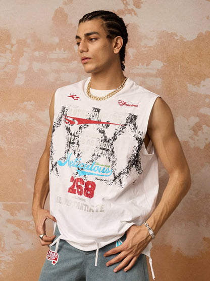 Retro Tattered Print Vest 