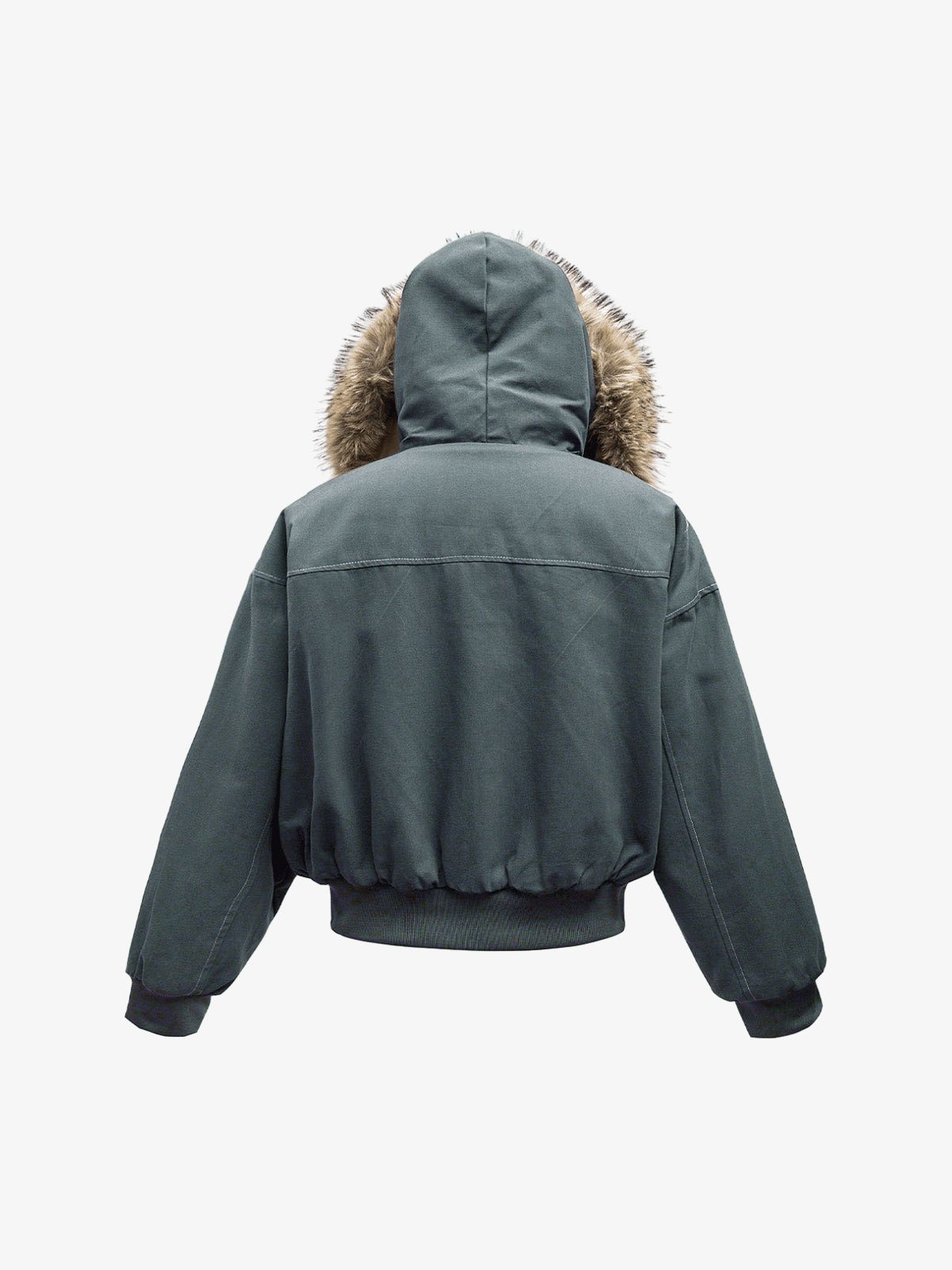 Fur Lined Zip Up Hooded Bomber Jacket 