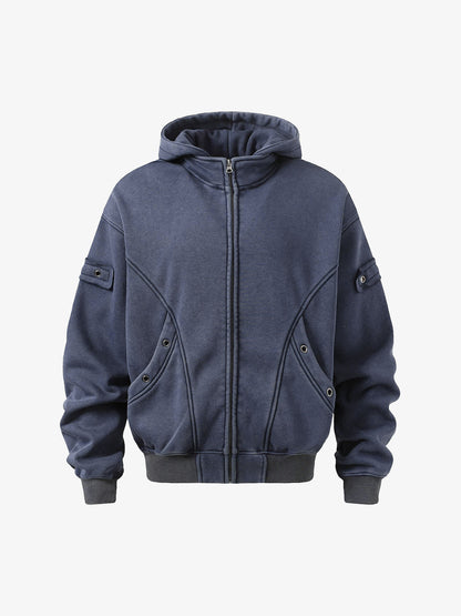 Wasteland Style Washed Zipper Up Sweatshirt 